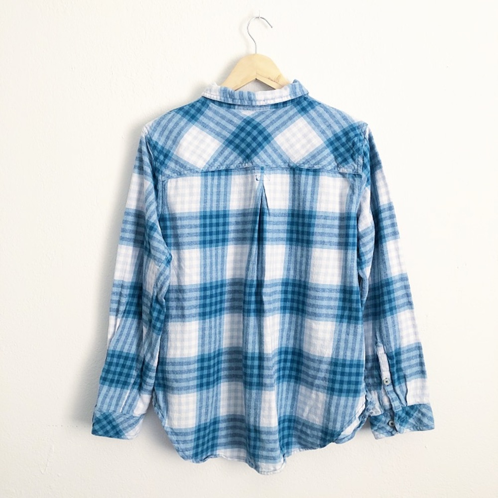 Blue and White Plaid Flannel Shirt - Picture 4 of 6